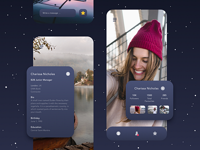 Outline night mode in the sky app cards color design girl ios iphone night mode people photography profile sketch ui ui kit user ux vector