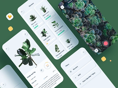 Neuomorphic Plant Watering App app camera color design gallery green info card menu plants sketch skeuomorph succulents ui kit watering