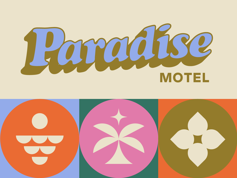 🌴 Paradise Motel 🌴 70s beach branding groovy hawaii hospitality logo miami motel palm tree paradise retro travel tropical typography vacation