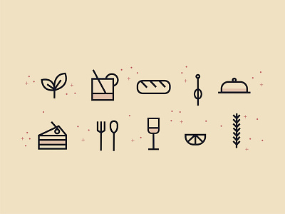 Icon set for food & drink blog food olive rosemary taste tipple