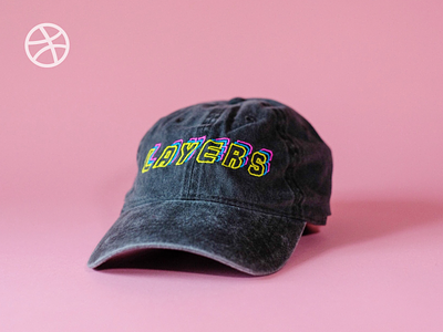 Layers dad-hat: Now in the Dribbble Shop! apparel baseball cap cap dad hat design dribbble dribbble shop for sale hat layers merch outlined text shop swag typography