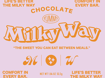 WW3: Redesign a chocolate bar wrapper 🍫 70s candy chocolate food groovy label milky way milkyway packaging print retro typography vintage wrapper