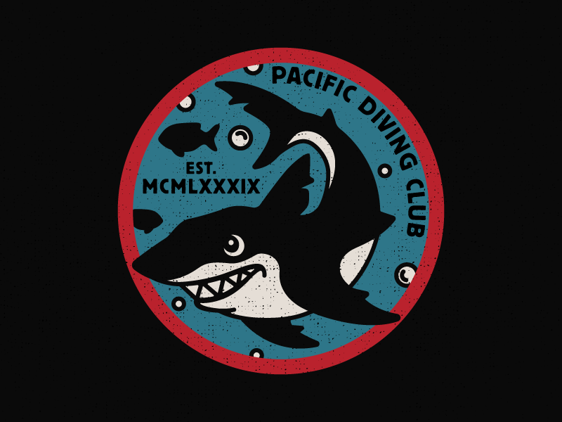 Pacific Diving Club Patch vintage badge patch shark week shark ocean licensing guide licensing illustration great white consumer products