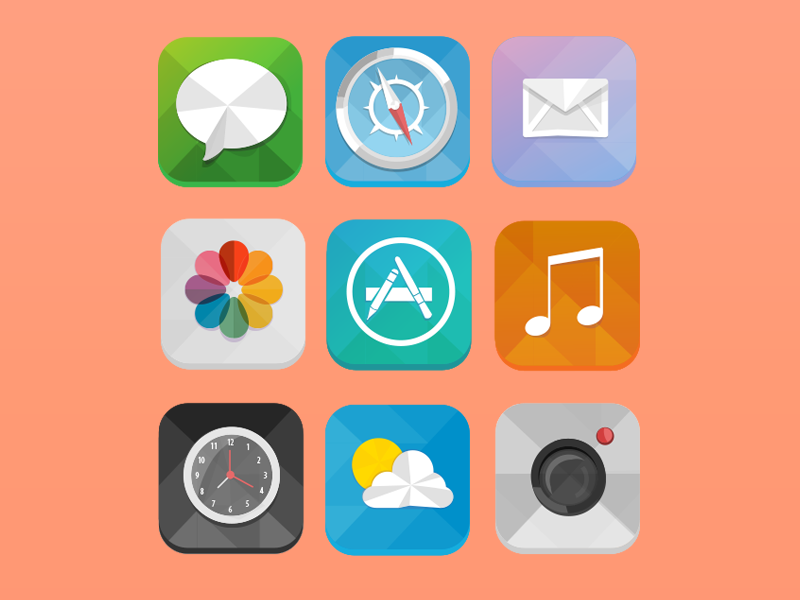 Low Poly iOS 7 Icons low poly ios7 ios apple icons vector illustration imac iphone mail itunes camera poly
