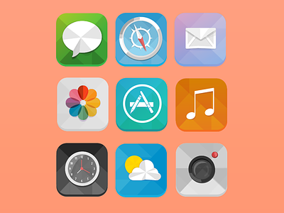 Low Poly iOS 7 Icons apple camera icons illustration imac ios ios7 iphone itunes low poly mail poly vector