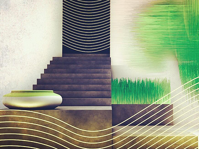 Grass 3d c4d decor grass green interior lights nature pottery stairs