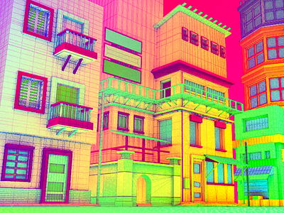 Daily City 03/10 3d aesthetic bright c4d city colorful glitch lowpoly mesh neon