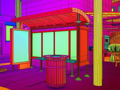 Daily City 11/10 3d aesthetic bus c4d city garbage glitch lowpoly mesh neon trash can
