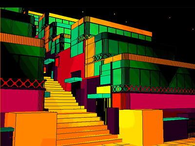 Daily City 24/10 3d aesthetic bright c4d city colorful glitch lowpoly mesh neon