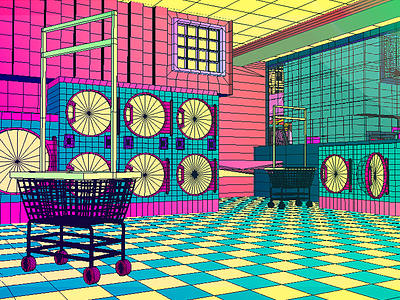 Daily City 15/10 3d bright c4d city colorful laundromat laundry lowpoly mesh neon