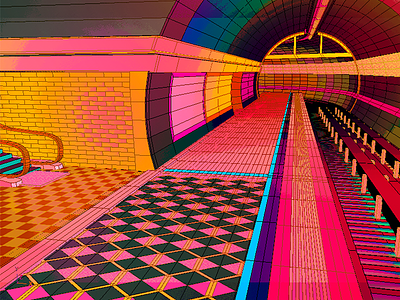 Daily City 30/10 3d aesthetic bright city colorful glitch mesh neon subway vapor vaporwave