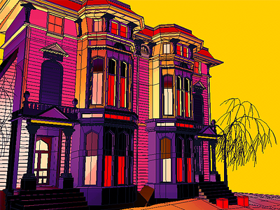 Daily City 31/10 3d building c4d city lowpoly neon sf trees victorian
