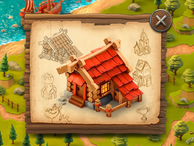 IOs Game / Home building castle game home ios ipad iphone map old paper ui wood