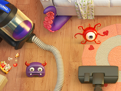The battle with the dust battle cartoon cleaner dust game monster vacoom cleaner