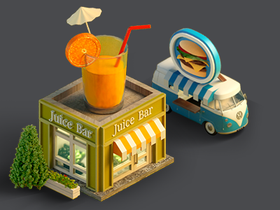 LOOPTOPIA bar barbecue bb cafe festival grill isometric juice map