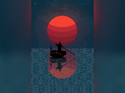 Canoe art blue canoe design graphic design graphic illustration graphics art silhouette sun sunset wallpaper water