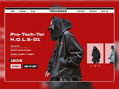 E-commerce TECHWEAR design desktop e commerce fashion figma red site techwear ui uxui wear web design