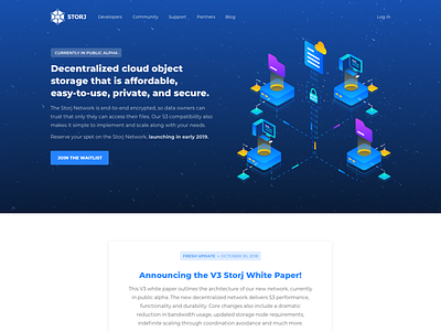 Storj Homepage Redesign blockchain blockchain cryptocurrency cloud decentralized distributed home page landing page storage storj whitepaper