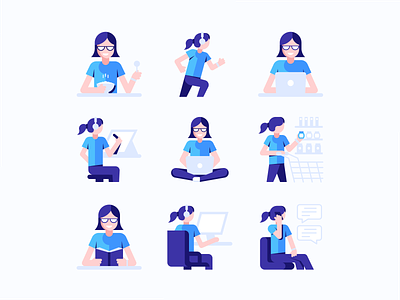 Daily Routines flat girl illustration icons illustration people illustration vector art vector illustration