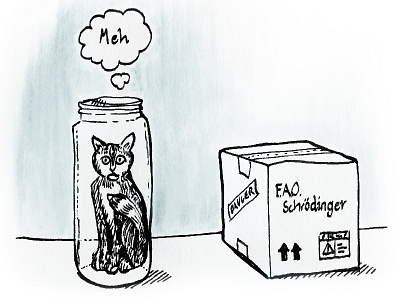 Schrödinger's Blog Post illustration ink pen sketch