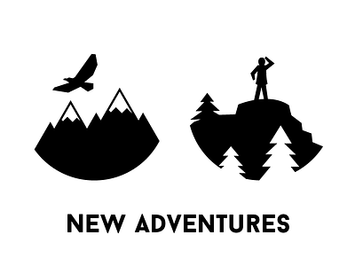New Adventures black white icons illustration mountain raven self promo