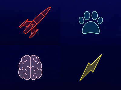 Neon Icons brain branding icon icon set lightning neon paw rocket