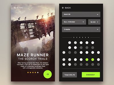 Cinema Application - Maze Runner 365 app concept mobil modal order screen web