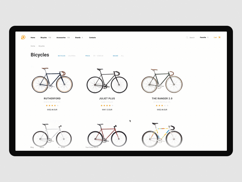 Catalog animation bike catalog flat like principle web website