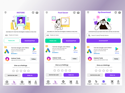 Instore App Redesign Concept 2d 3d app app design branding color scheme design graphic design homepage illustration instore instore redesign purple redesign ui ux