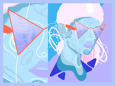 Blue Decade No.3 abstract blue colorful digital flat illustration modern portrait violett woman