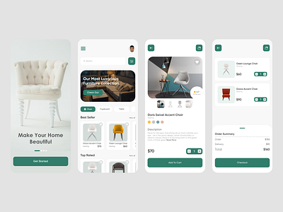 Furniture App add to cart page design inspiration ecommerce app funriture ecommerce furniture furniture app furniture shop home page lading page mobile mobile app product page shoping app ui ux