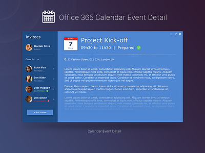 Office 365 Calendar Event Detail interface office office365 sharepoint ui design ux design visual