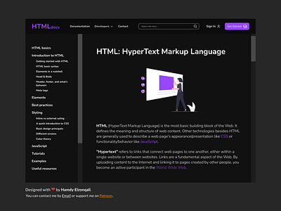 HTML docs dark theme design documentation simple web