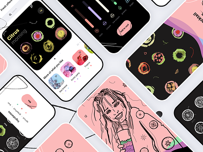 Smoothies iOS App 🍓 app branding design illustration ios iphone ui