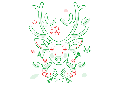 Christmas Deer animal christmas deer fir tree illustration line new year outline snowflake spruce vector