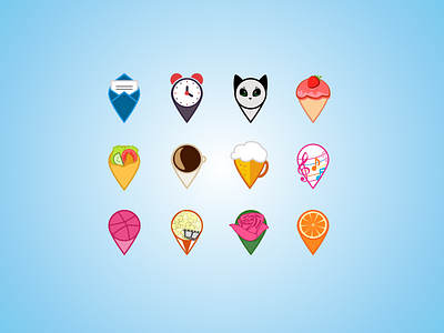 Pin Icon Set cafe coffee illustration ios location mail map music navigation pins set