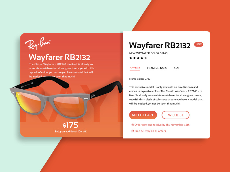 Product Card buy ray ban glasses store shop ecommerce card product card product