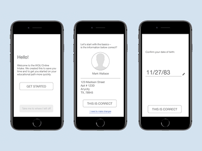 Wireframe of student onboarding