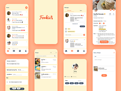 Forkie app branding design flat ios mobile recipe social ui ux