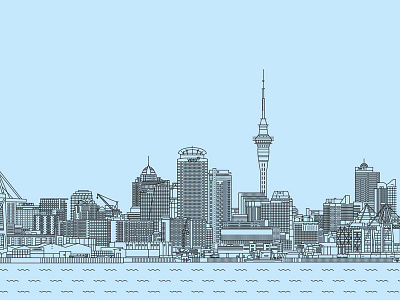 Auckland Skyline auckland blue city design lines new zealand poster sea skyline thicklines