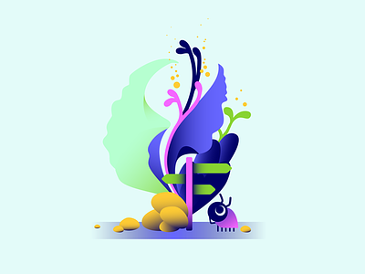 "It would be helpful if I could read..." bug gradient illustration plants tiny world