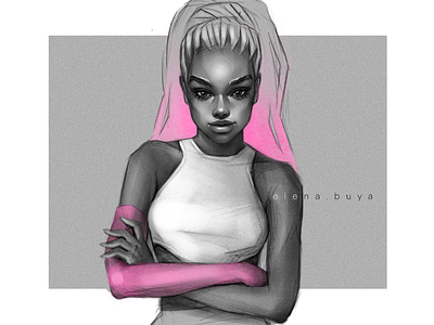 Girl in pink glove girl illustration portrait sketch