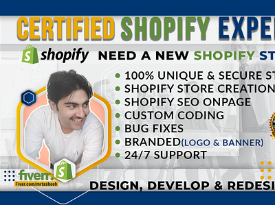 FIVERR GIG THUMBNAIL FOR SHOPIFY branding fiverr fiverr.commrtasbeeh gig graphic design thumbnail top rated