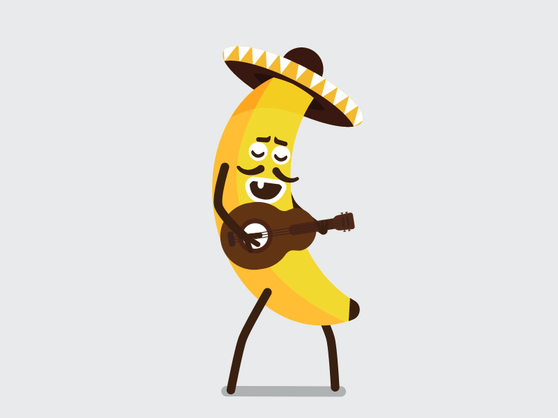 Banana 2d animation banana character flat mariachi music