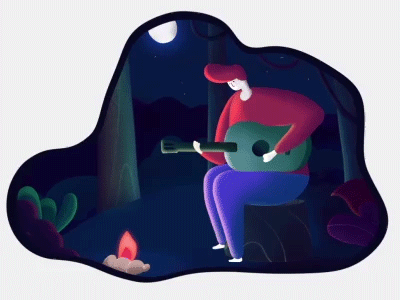 Relaxation 2d animation after effects camping chilling guitar illustration mdwchallenge mograph procreate shapes vector