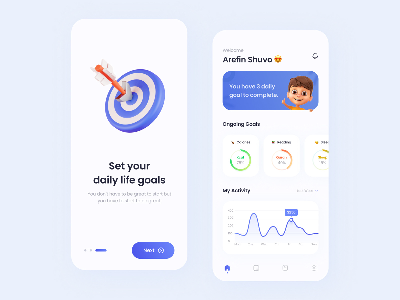 Daily Goal App by Uix Shuvo on Dribbble