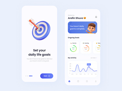 Daily Goal App android app app concept app design apple application clean daily goal goal app ios ios app minimal mobile routine trendy ui design uiux
