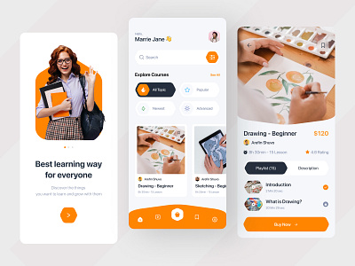 Online Learning App app app design application class clean course e learning education education app elearning minimal mobile mobile app online class online learning online school school ui design