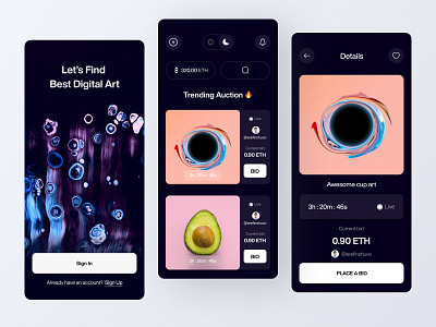 Digital Art NFT App - Dark app app design clean crypto designer fresh ios minimal mobile nft nft app nft design nft marketplace nft selling ui ui design uiux ux