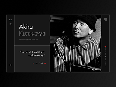 Akira Kurosawa Banner Shot banner black ui dark ui design famous person figma interaction design japan japanese ui ui lines uiux web design